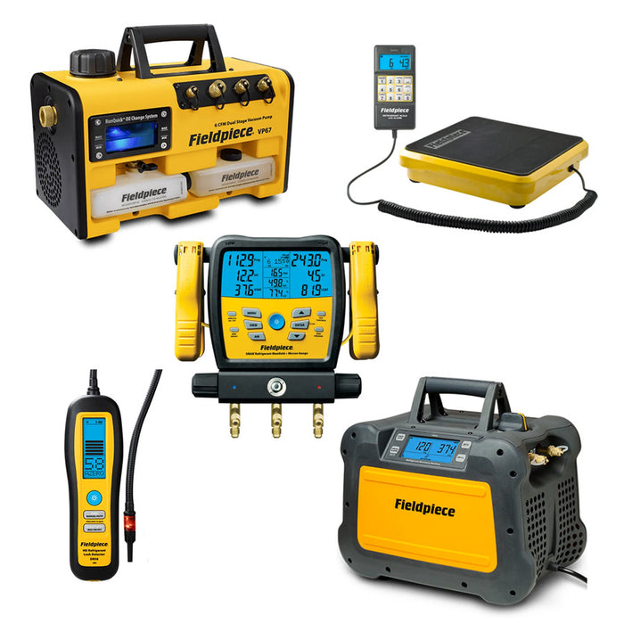 Fieldpiece Arctic Essentials Kit - bundled vacuum pump, manifold, recovery, leak detection and scale toolkit