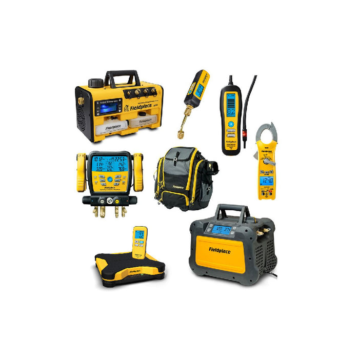 Fieldpiece Beast Mode Pack - 8-piece toolkit with A2L vacuum pump, recovery, wireless diagnostics, leak detection, scale, electrical tester and tool bag
