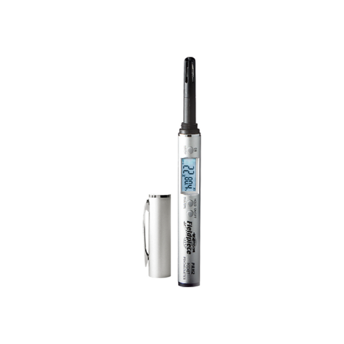 Fieldpiece PRH2 digital pocket psychrometer displaying %RH, wet bulb, dry bulb and dew point