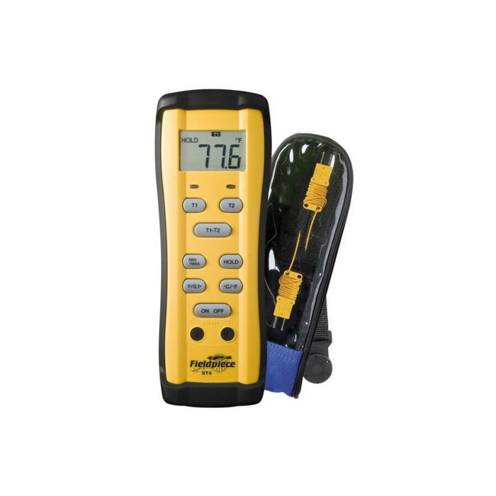 Fieldpiece ST4 dual-input Type K digital thermometer in clear protective case
