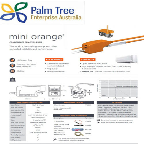 MINI ORANGE CONDENSATE PUMP 8M UP 7KW/HR